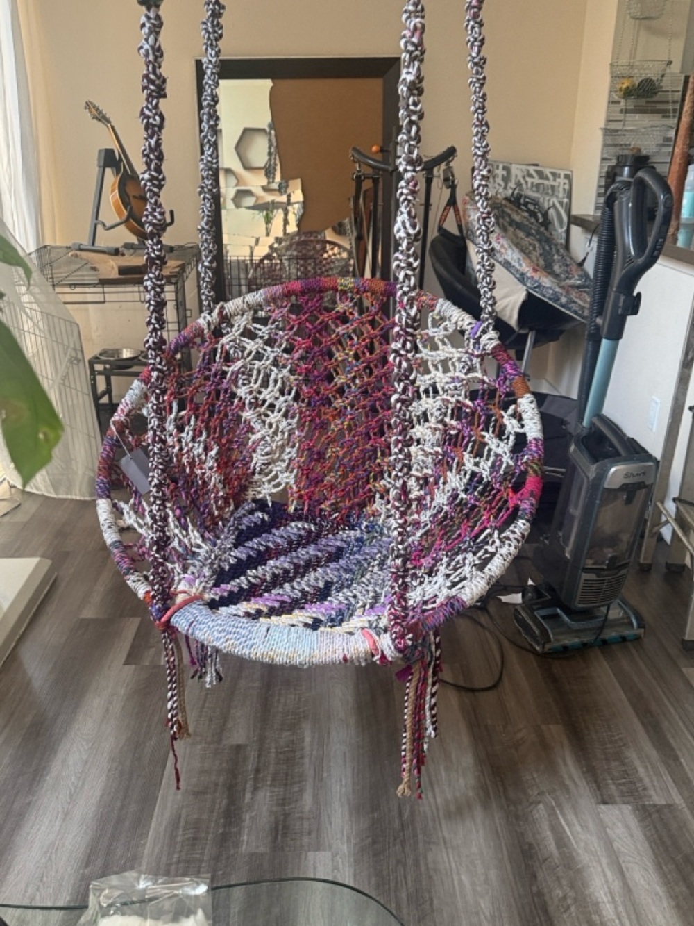 Anthropologie Multicolor Crochet Hanging Chair - Purple, White, Pink